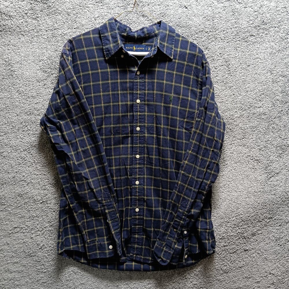 Ralph Lauren Men’s Button Down Blue Shirt Green Pony Size Large